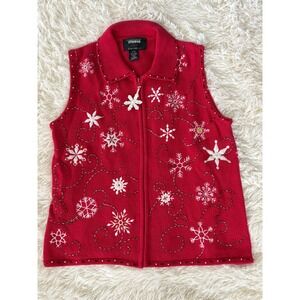 Studio Joy Christmas‎ Vest Womens PM Petite/Medium Red Snowflake Knit Holiday